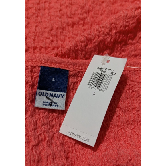 New Old Navy sz L Stretchy Top crinkle fabric ss salmon pink women 3786 - Picture 5 of 6